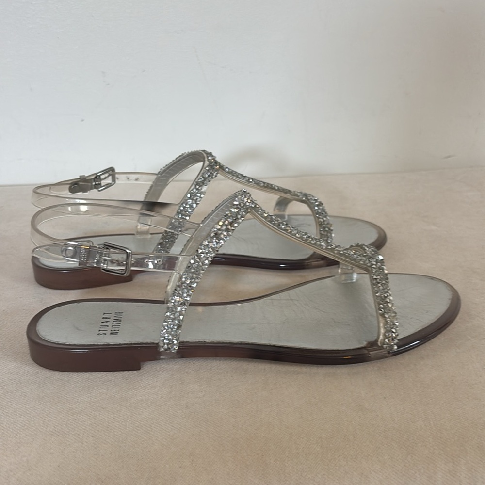 Stuart Weitzman Teezer Clear Jelly flat sandal with crystal embellishments - Picture 3 of 7